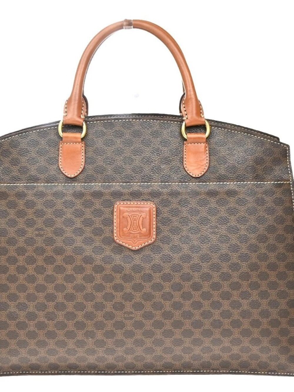 CELINE Logo Macadam Pattern Hand Bag PVC Leather Brown GHW Italy 60KP454